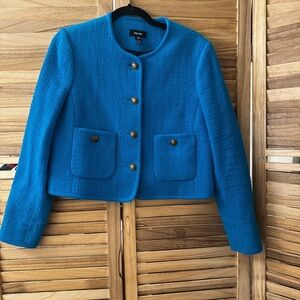 Me+Em Bracelet Sleeve Boucle Crop Jacket in blue size 8